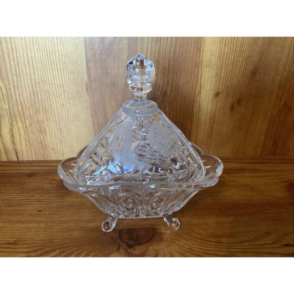 Action Industries Crystal Bird Collection Triangular Candy Dish With Lid - Picture 3 of 8